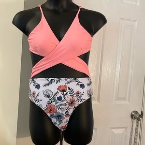 Orange and Gold One-Piece Swimsuit with Wrap Design